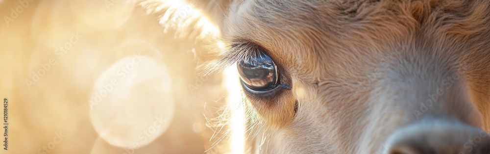Poster close-up view of a camel calf's face showcasing its expressive eye and soft features in natural ligh