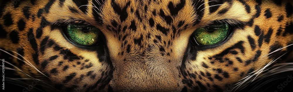 Poster Powerful gaze of a wild leopard showcasing intricate patterns in its fur during a sunny day