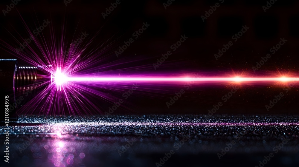 Poster bright radiant purple laser beam emitting a vivid display of luminous light rays and flare effects a
