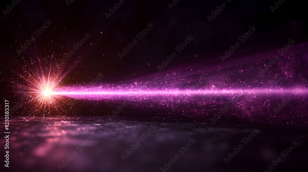 Aufkleber radiant purple laser beam shooting through a deep black backdrop with glowing flares and detailed ra