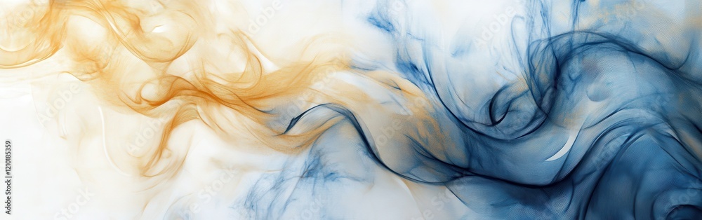 Poster Swirls of muted gold and indigo create a tranquil abstract design in fluid motion