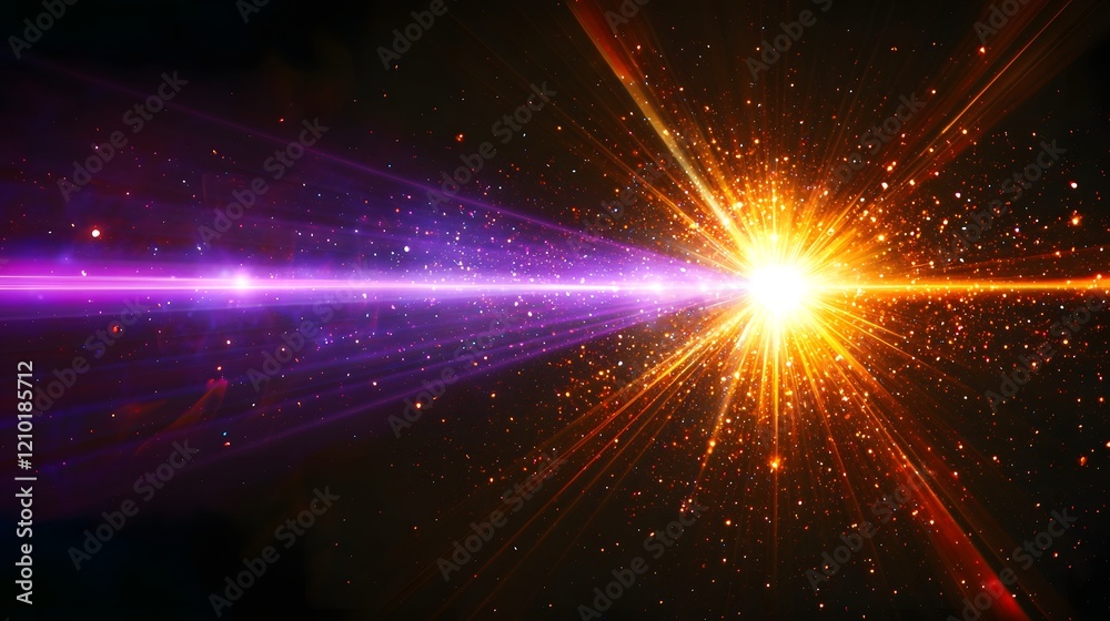 Aufkleber Vivid and powerful purple laser beam glowing intensely against a black backdrop creating a striking and radiant display of light flare effects and a futuristic cosmic atmosphere