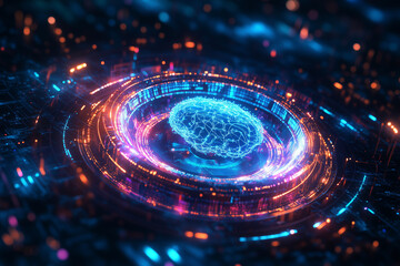 Obraz premium Artificial Intelligence concept. A technological holographic brain. AI