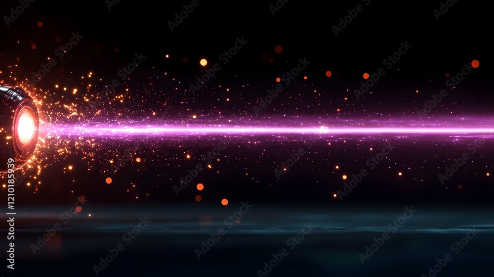 Poster Futuristic design featuring a purple laser beam on a black background with dynamic flare and glowing light rays creating a visually striking and energetic digital artwork