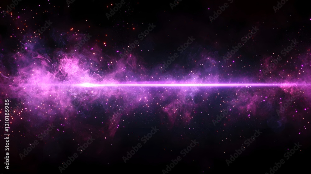 Poster Futuristic laser beam bursting with dynamic purple light and glowing rays on a dark cosmic background creating a mesmerizing and visually striking scene  The image evokes a sense of power energy