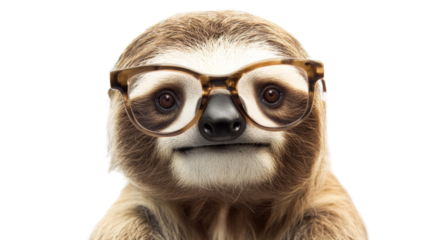 Sloth wearing glasses, isolated on transparent background