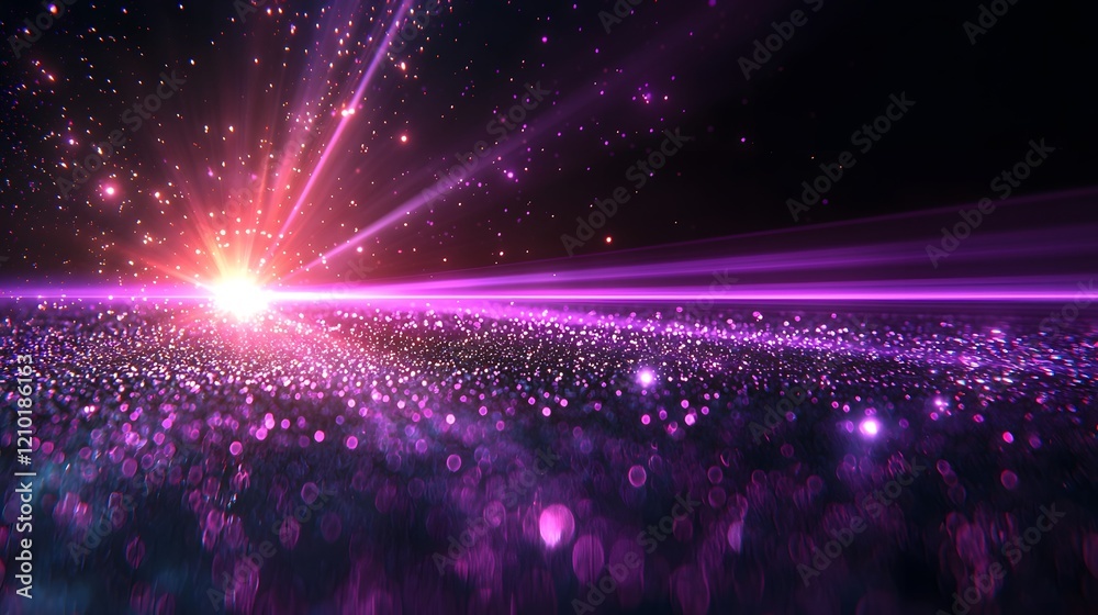 Poster Captivating cosmic laser beams illuminating the dark void with vibrant ethereal effects creating a mesmerizing and visually striking digital art composition