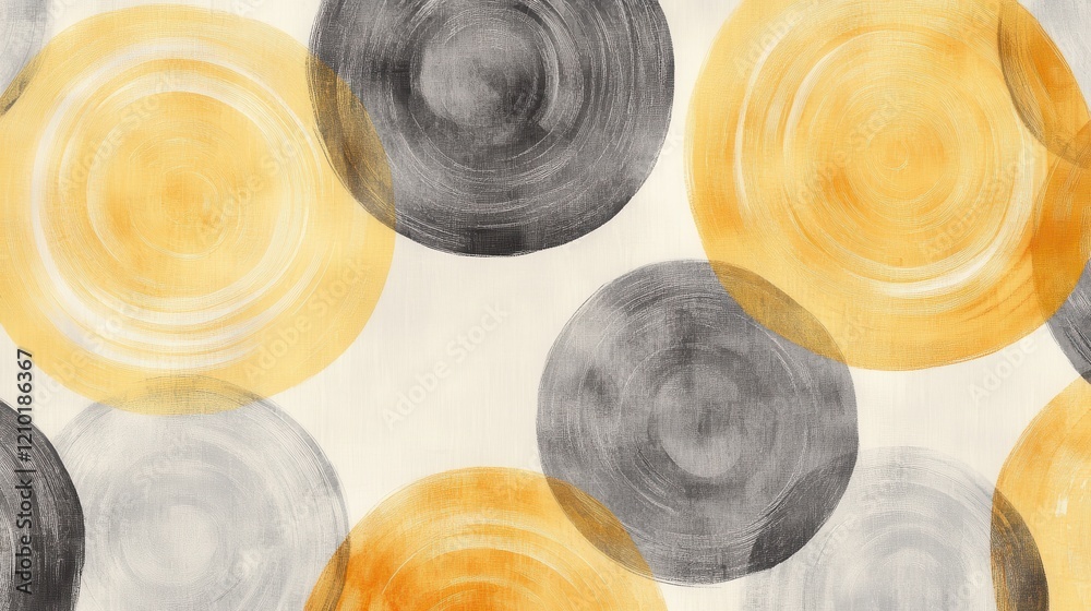 Poster Soft pencil strokes create pastel amber and gray circles on a textured background, adding warmth to any space