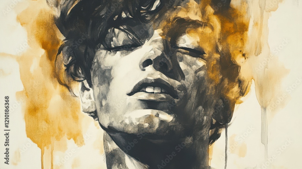 Aufkleber expression of serenity captured through soft pencil strokes with muted amber drips revealing deep em