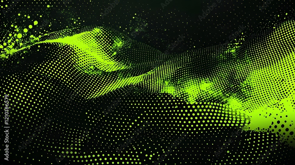 Poster a vibrant black and green halftone background featuring edgy grungy dots and cyberpunk style digital