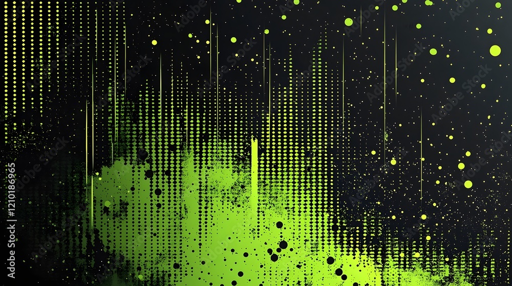 Poster Striking abstract halftone and neon design with distressed grunge textures digital with glitch effects futuristic and high tech style background