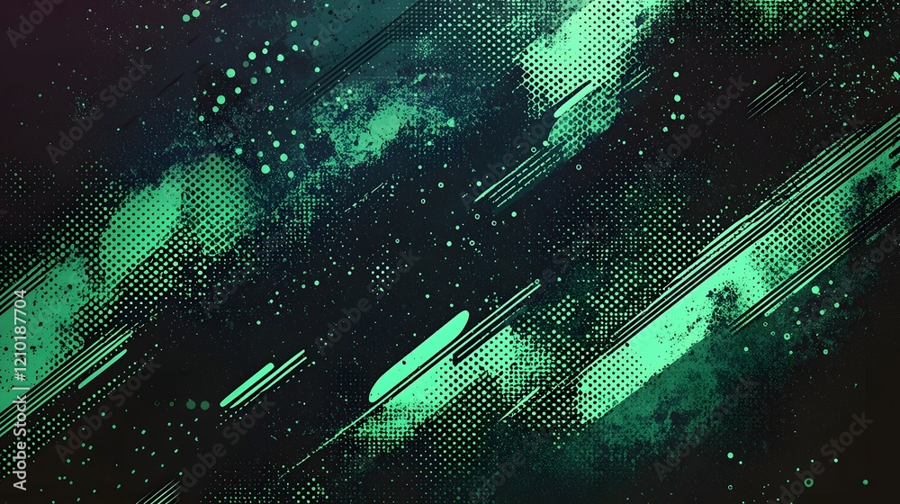 Aufkleber Striking Cyberpunk Inspired Digital Grunge Halftone Background with Edgy Overlays and Patterns   Moody Futuristic Technological Abstract with Neon Gradients Glitchy Textures and Surreal Dynamism