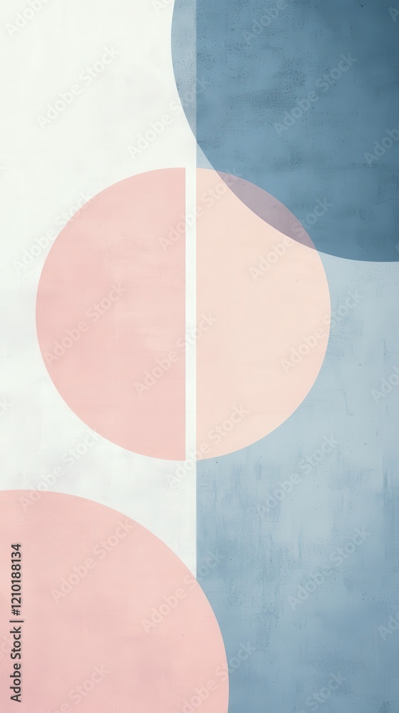 Poster Minimalist abstract design featuring pale blue and soft tones creates a serene visual experience with circular shapes