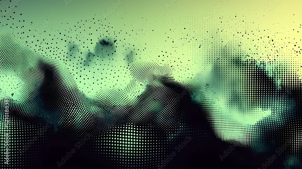 Poster Futuristic abstract halftone pattern featuring grungy dots and design details for a dynamic high tech and moody digital art aesthetic  This generative digital showcases a visually striking