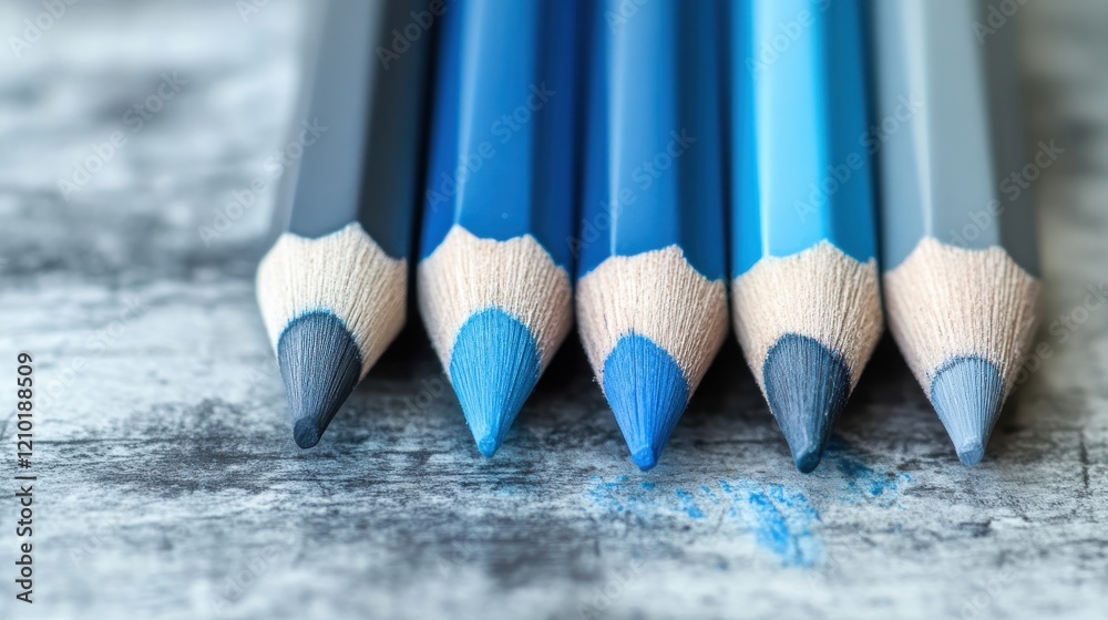 Aufkleber pencil strokes create a captivating wash of blue on textured surface illustrating artistic expressio