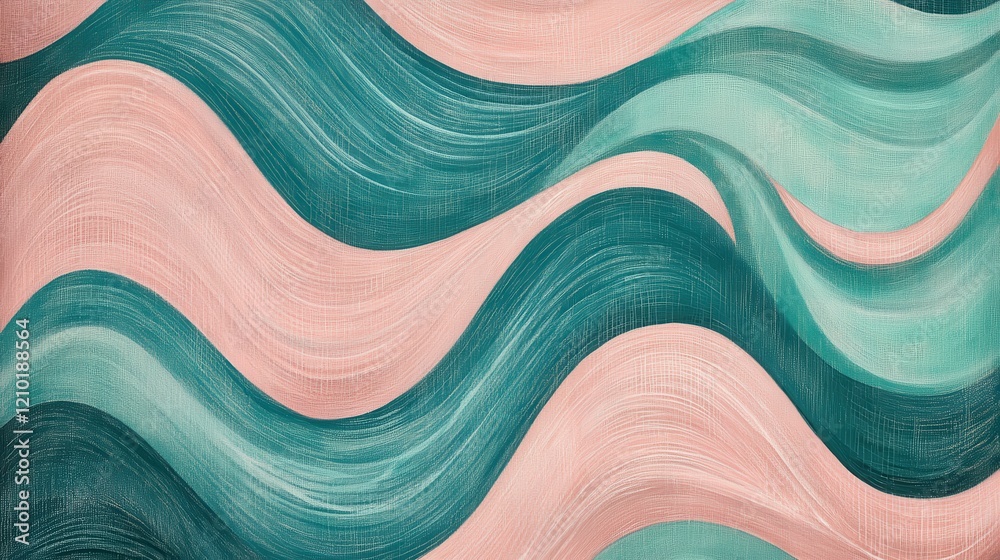 Aufkleber Elegant pencil strokes create flowing patterns blending soft greens and pinks in a harmonious design with repeating waves