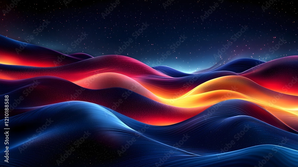 Poster captivating abstract gradient landscape with flowing hues of blue red and yellow a mesmerizing digit