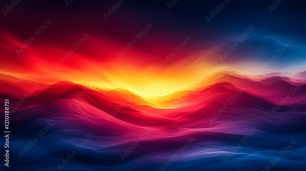 Aufkleber Vivid and dynamic gradient landscape background in dark blue red and yellow tones enhanced with a smooth blur effect to create a captivating and immersive visual composition