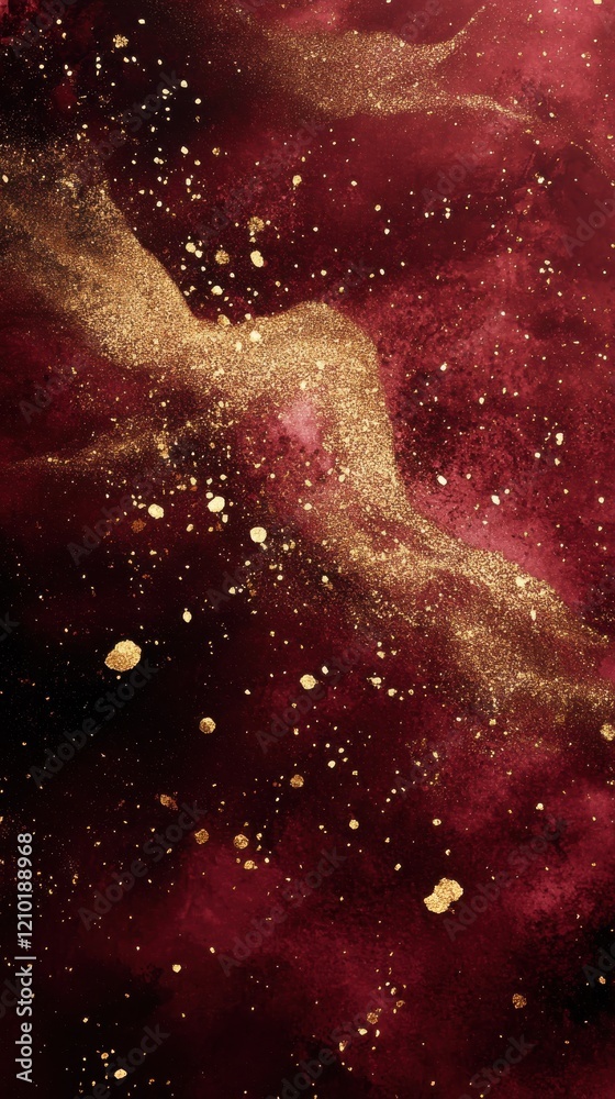 Aufkleber Deep crimson and gold sparkles create a mesmerizing cosmic backdrop