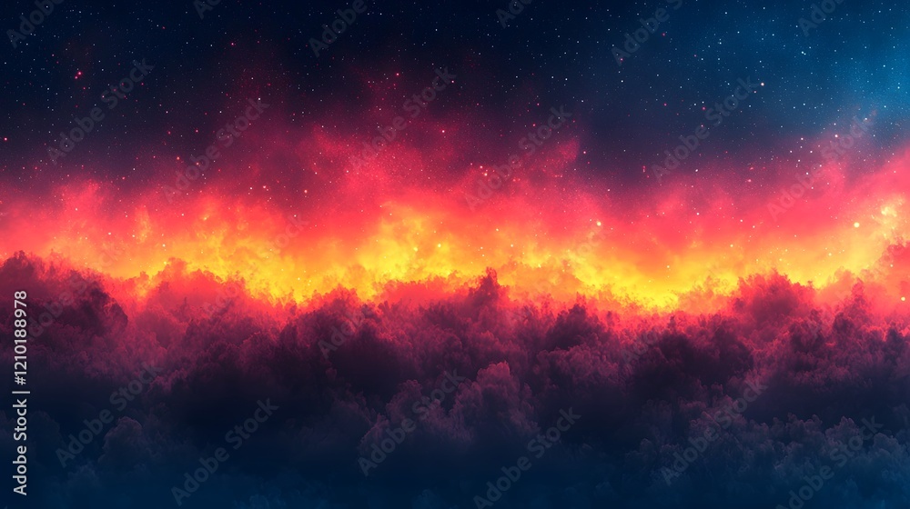 Poster Captivating abstract design featuring a gradient background with a smooth blurred effect and a striking combination of dark blue vibrant red and warm yellow tones creating a dreamlike atmospheric