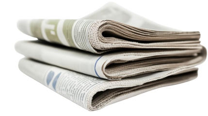 Stack of folded newspapers, isolated on transparent background