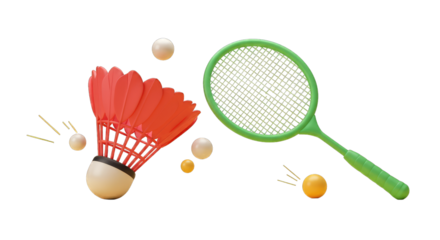 Colourfull Badminton Racket and Shuttlecock PNG Transparent Background