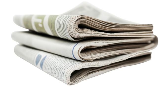 Stack of folded newspapers, isolated on transparent background