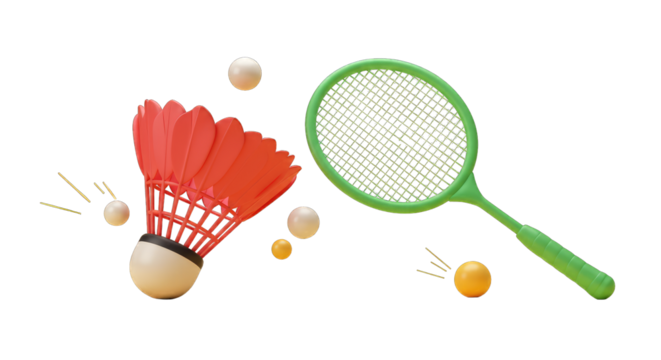 Colourfull Badminton Racket and Shuttlecock PNG Transparent Background