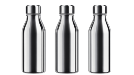 Stainless steel reusable water bottle with a modern design, isolated on transparent background