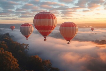 Fototapeta premium Balloons in the park: Capture balloons moving up against a backdrop of green parkland.