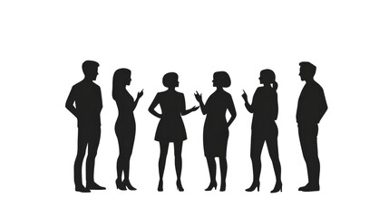 Standing people silhouettes having a discussion, isolated on transparent background