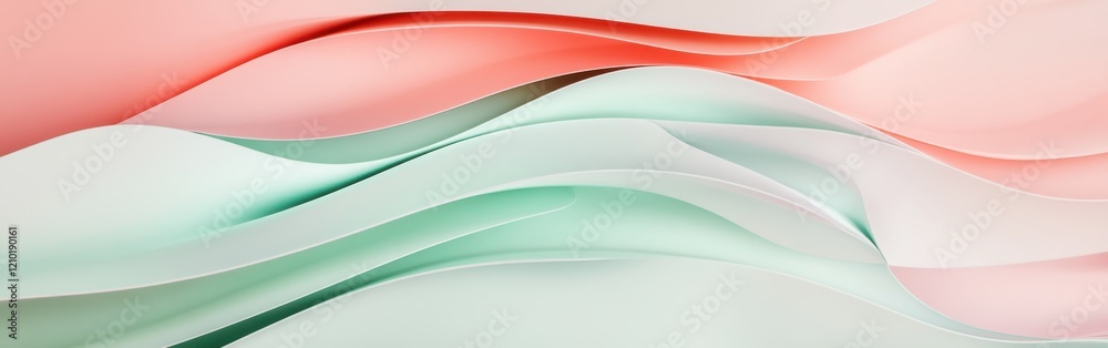 Poster abstract composition showcasing flowing curves of pastel colors in smooth layers
