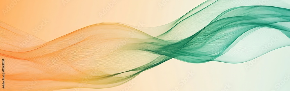 Aufkleber Flowing abstract lines of pencil strokes in green and orange hues creating a dynamic visual effect