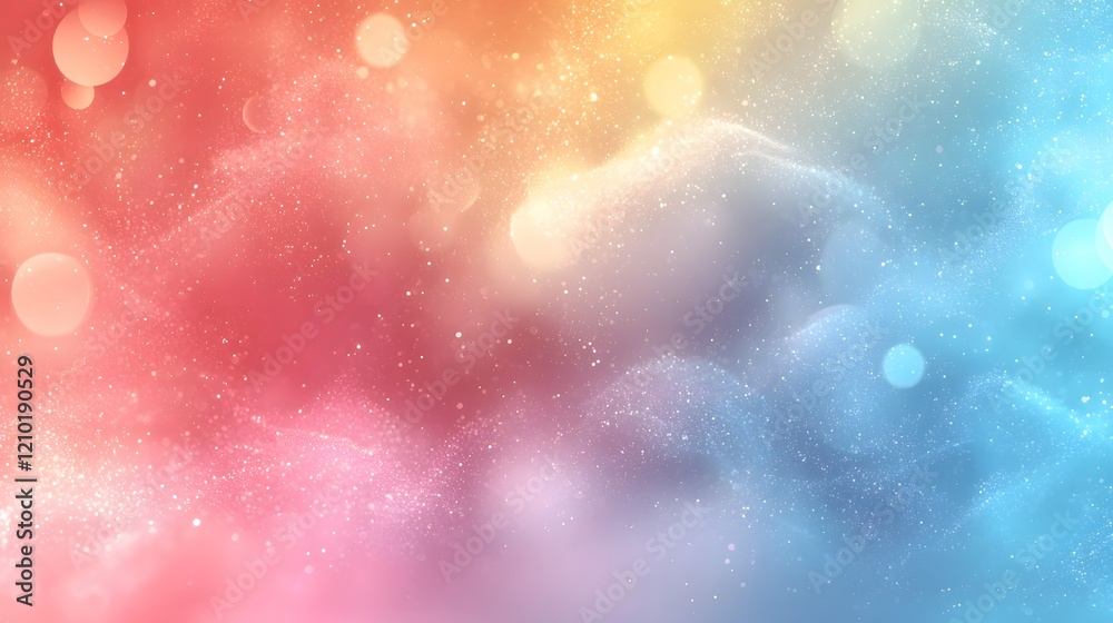 Poster ethereal and dreamy pastel rainbow gradient background banner with soft blurred bokeh lighting effec