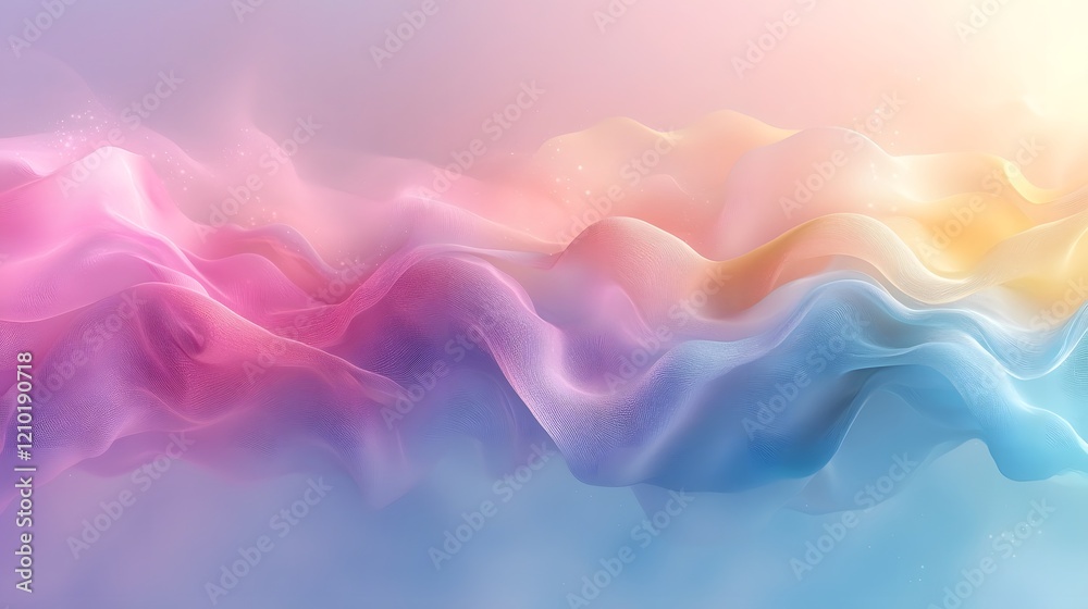 Poster Pastel gradient design with a smooth blend of light blue pink and soft rainbow colors forming an abstract banner with a blurred ethereal effect that creates a calming serene and dreamlike atmosphere