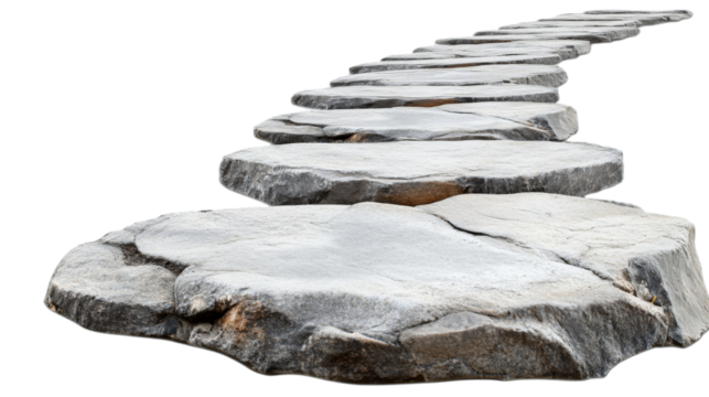 Stone pathway extending ahead, isolated on transparent background
