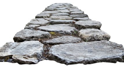 Stone pathway extending ahead, isolated on transparent background