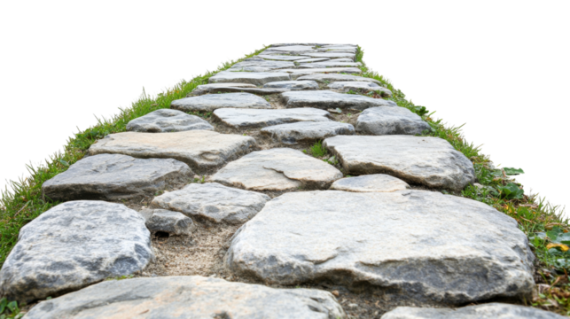 Stone pathway extending ahead, isolated on transparent background
