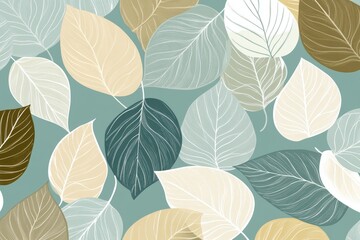 Obraz premium Leaves, nature-inspired background with various shapes and colors for organic design, fabric, wallpaper, or eco-friendly product themes. Tranquil and fresh.