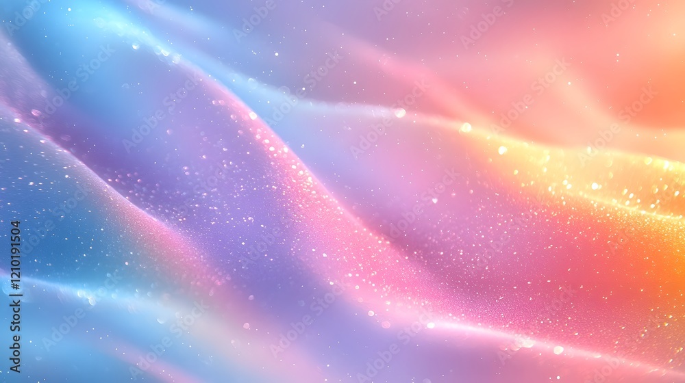 Poster Elegant pastel gradient banner with soft light blue and pink tones complemented by a vibrant rainbow gradient and blurred transitions creating a captivating and mesmerizing digital with a dreamy