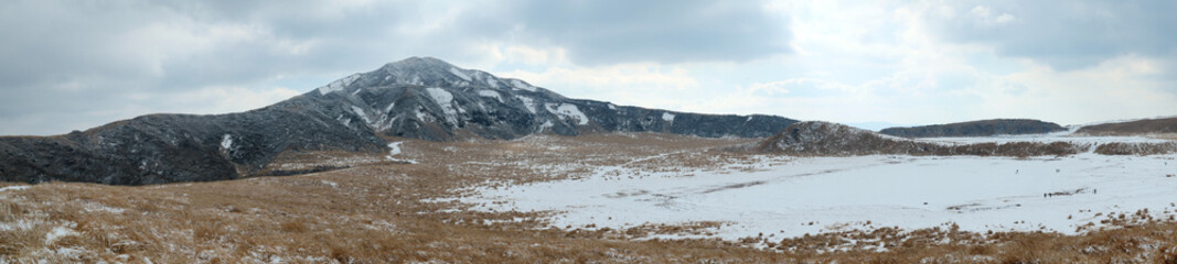 view in Kusasenri ,a vast grassy plain with a  great views of the volcanically active Nakadake Peak...