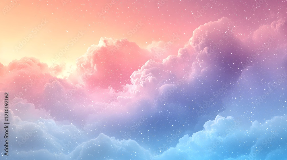 Poster ethereal and vibrant pastel gradient background with soft rainbow tones highlighting light blue and 