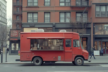 Street view of a old food truck with a cheerful vibe