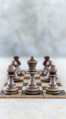 chessboard with wooden pieces, showcasing strategy and focus