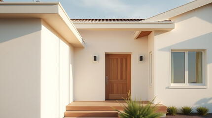 Modern House Exterior: Contemporary Home Design with Minimalist Facade and Wooden Door