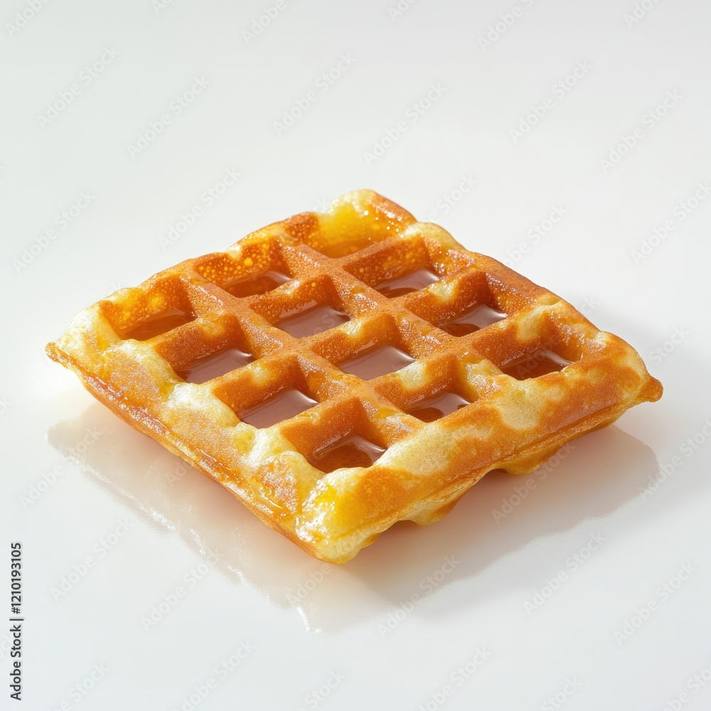 Poster Golden waffle square with a crisp texture on a plain background inviting breakfast enjoyment