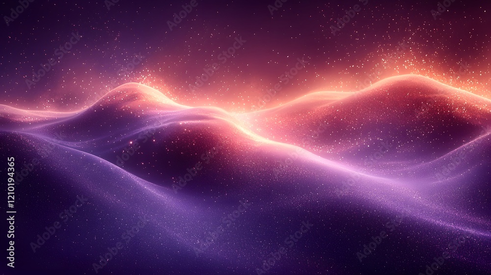 Poster dreamy cosmic landscape with blurred purple and pink gradients accented by soft light rays and delic
