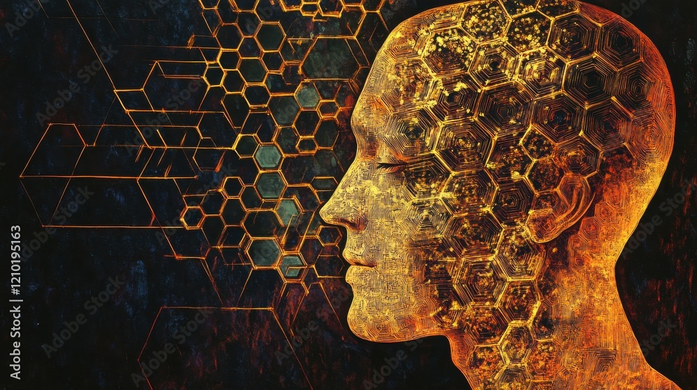 Aufkleber Mystical profile of a man with intricate hexagonal patterns representing the complexity of thought
