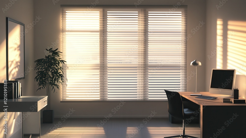 Aufkleber Minimalist workspace with a wide window and natural light in a serene environment