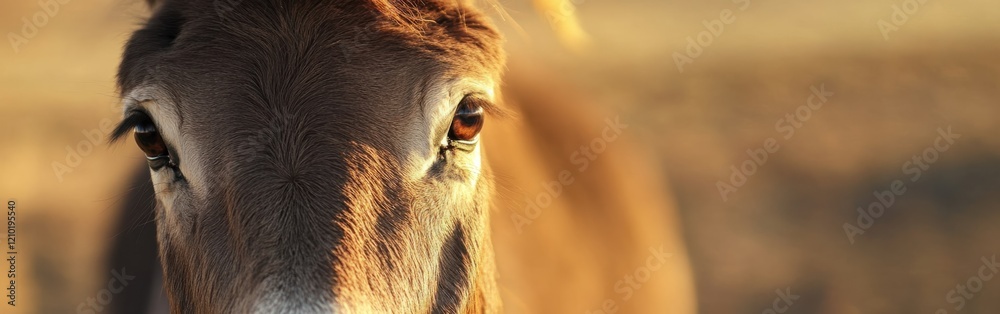 Poster close-up view of a donkey's face showcasing unique features and captivating expressions in natural l